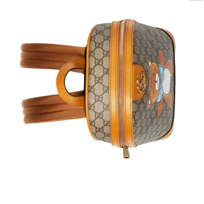 【GUCCI×KAIジョイントモデル】グッチテディベアプリントキャンバス&レザーバックパックスクールバッグ ベージュ エボニー - 画像 (4)