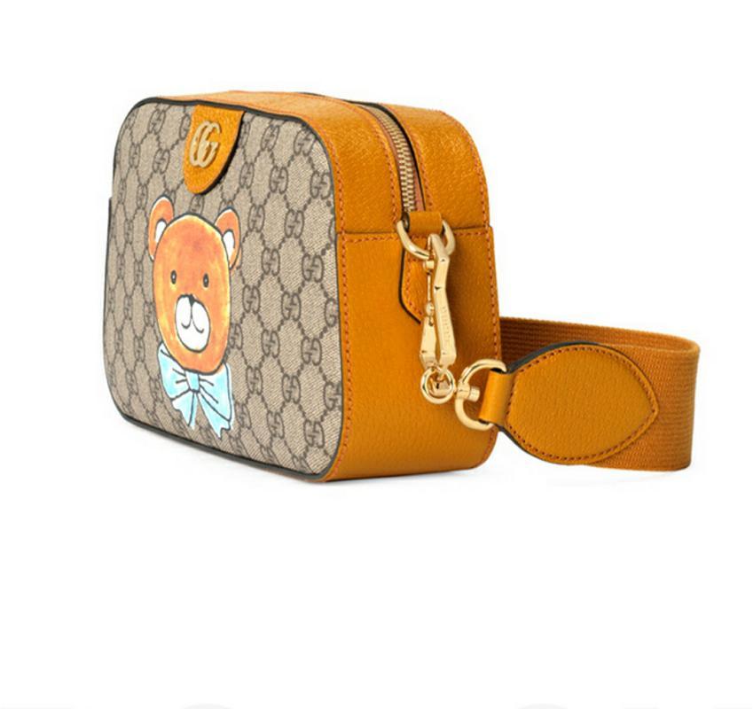 【GUCCI×KAIジョイントモデル】グッチ テディベアプリント キャンバス&レザー ワンショルダー斜めカメラバッグ ベージュ エボニー - 画像 (2)