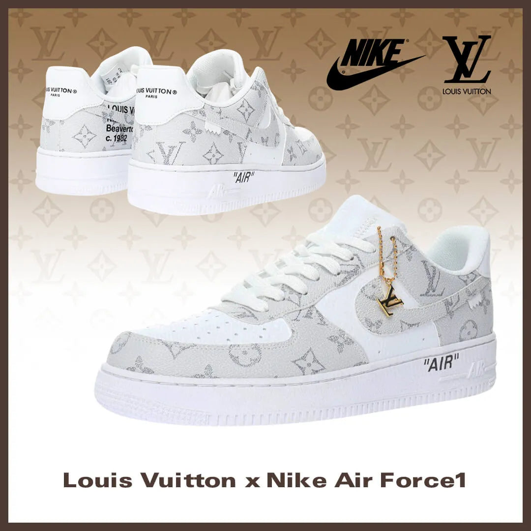【日本未入荷】♪超入手困難LOUIS VUITTON X NIKE AIR FORCE1 ホワイトグレー【代金引換】
