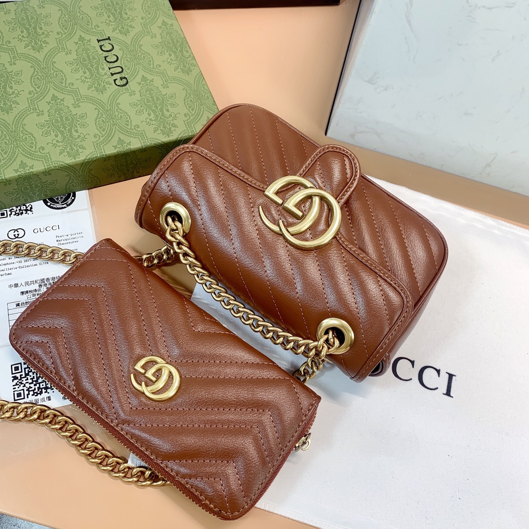 【GUCCI】GGマーモント 2.0 スモール ショルダーバッグ ブラウン - 画像 (2)