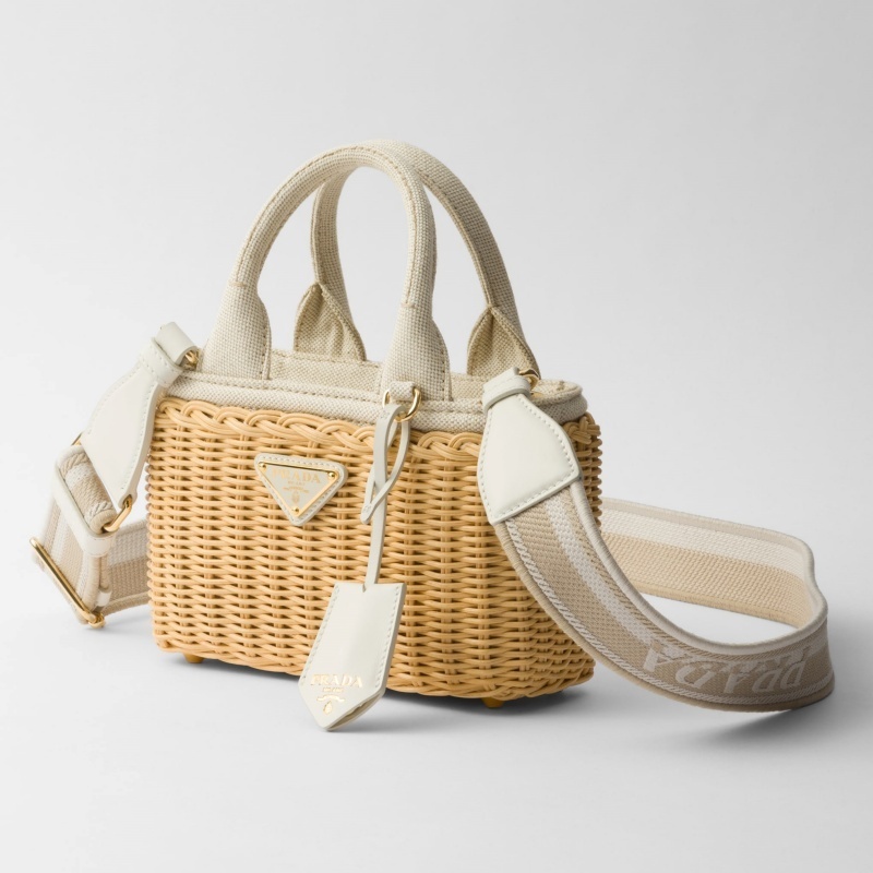 PRADA◆ウーブンファブリック キャンバス ミニ トートバッグ - 画像 (3)