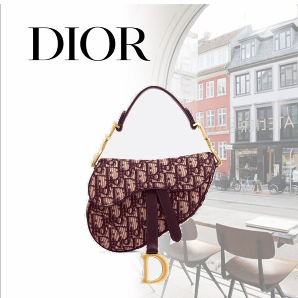 【DIOR】ミニ サドル バッグ バーガンディ ジャカード オブリーク プリント【バッグ】