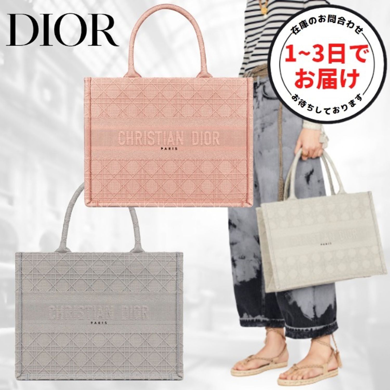 日本先行発売 ディオールブックトート カナージュ エンブロイダリー スモールバッグ ボワ ドゥ ローズ