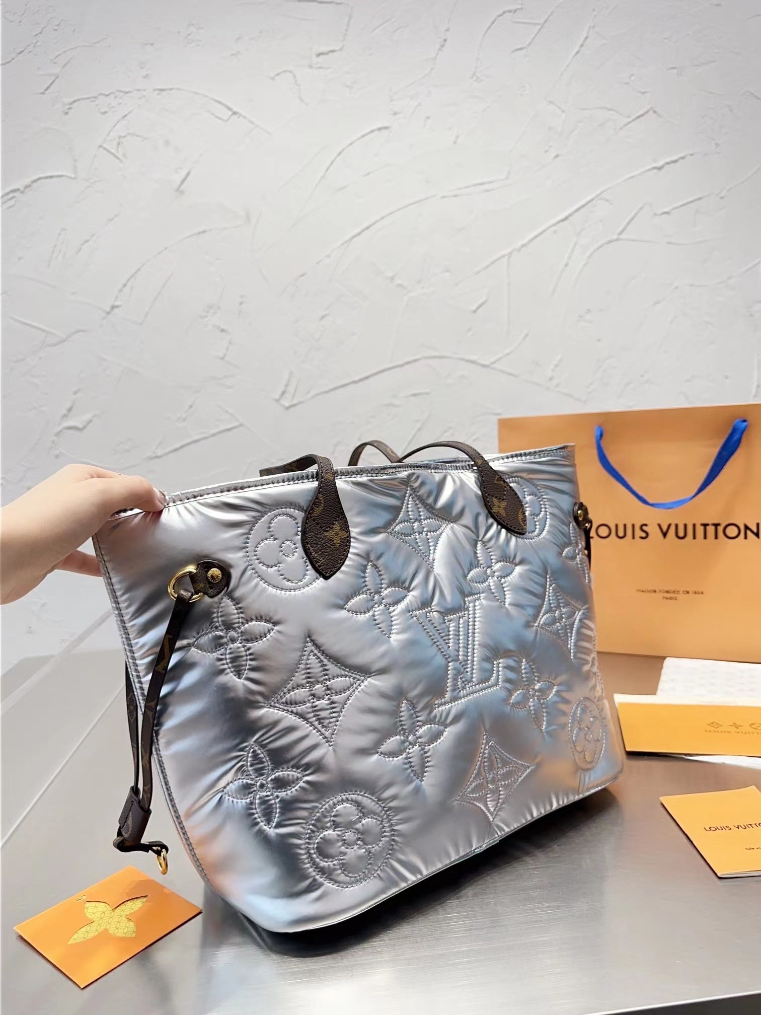 L&v 綿の服 ハンドバッグ 休暇 通勤 銀 - 画像 (7)