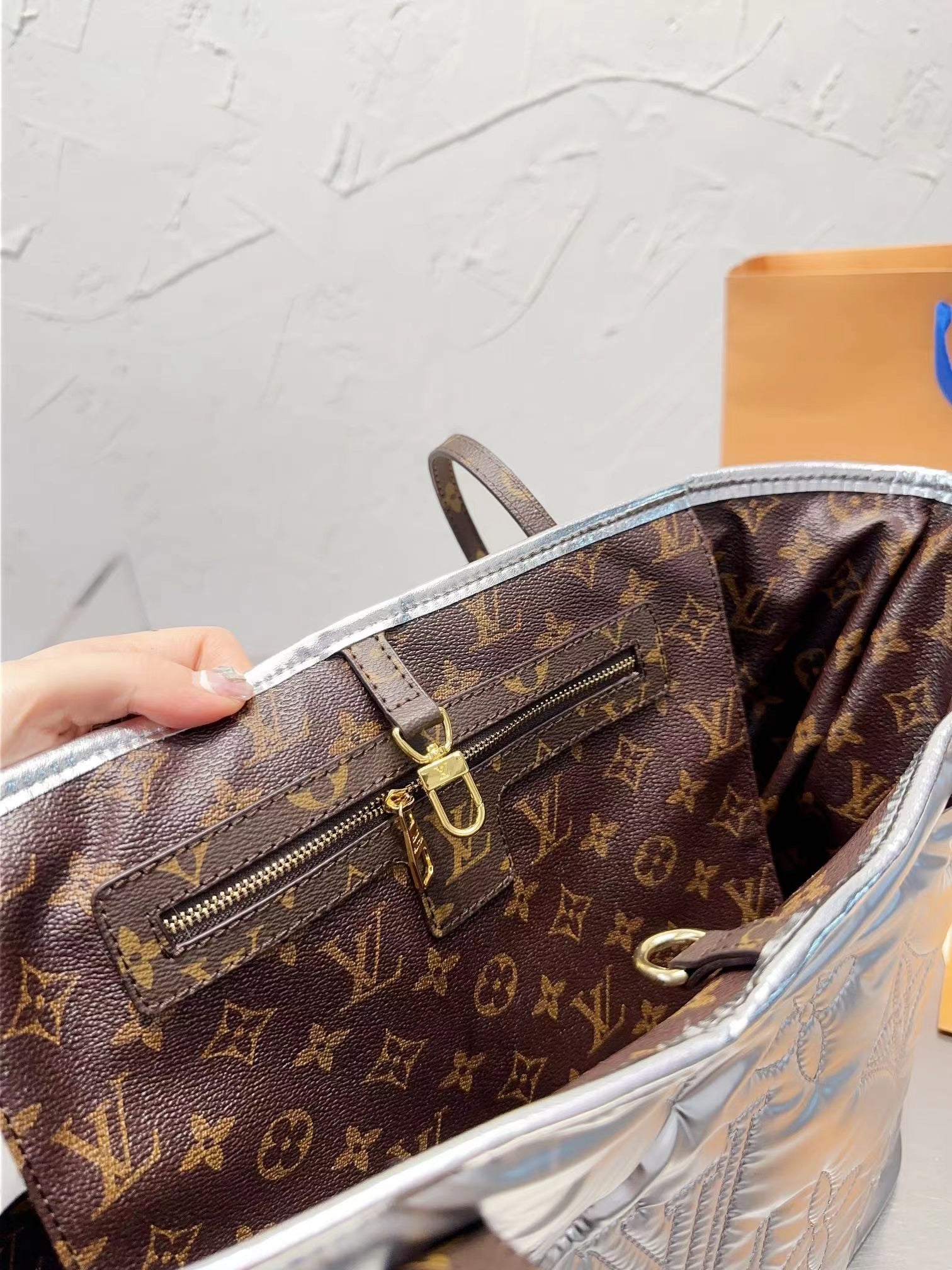 L&v 綿の服 ハンドバッグ 休暇 通勤 銀 - 画像 (5)