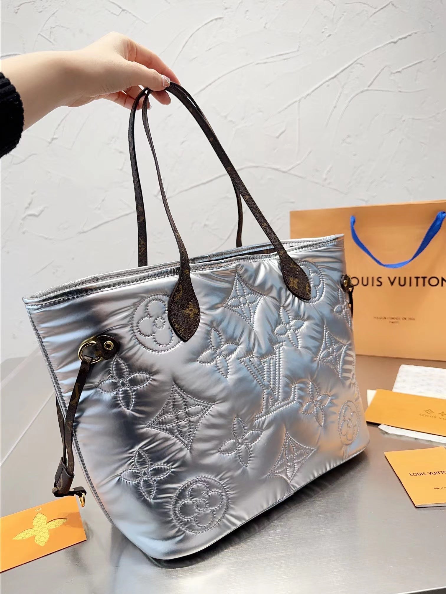 L&v 綿の服 ハンドバッグ 休暇 通勤 銀 - 画像 (3)