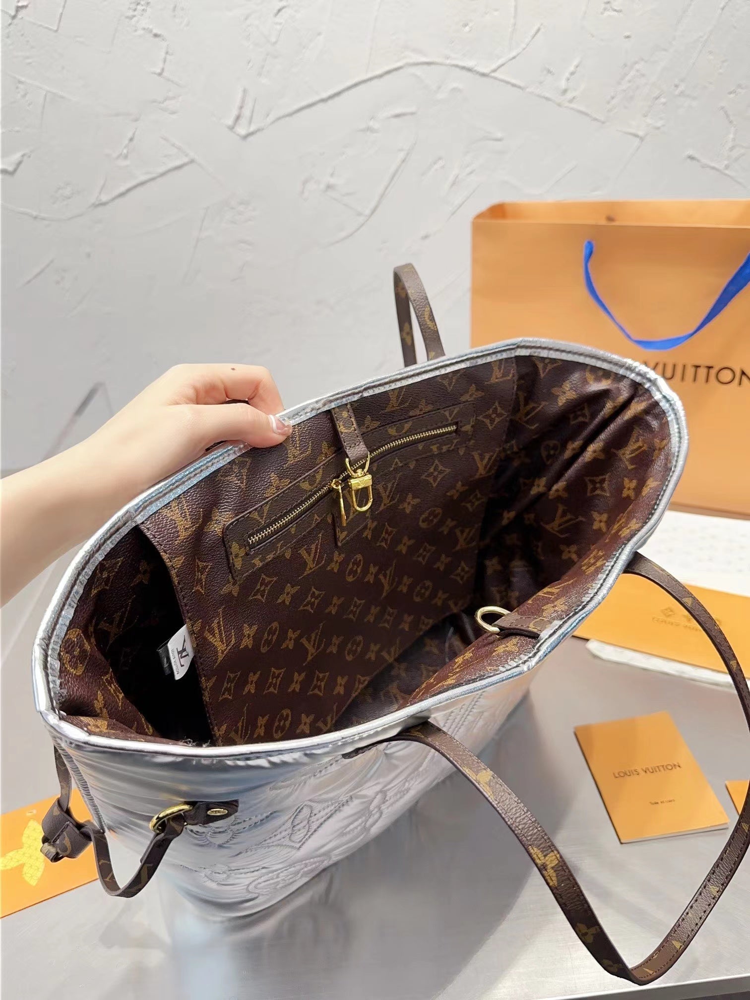 L&v 綿の服 ハンドバッグ 休暇 通勤 銀 - 画像 (4)