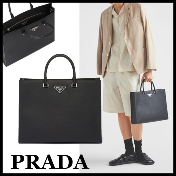 ★PRADA直営店★ブラック サフィアーノレザー トートバッグ