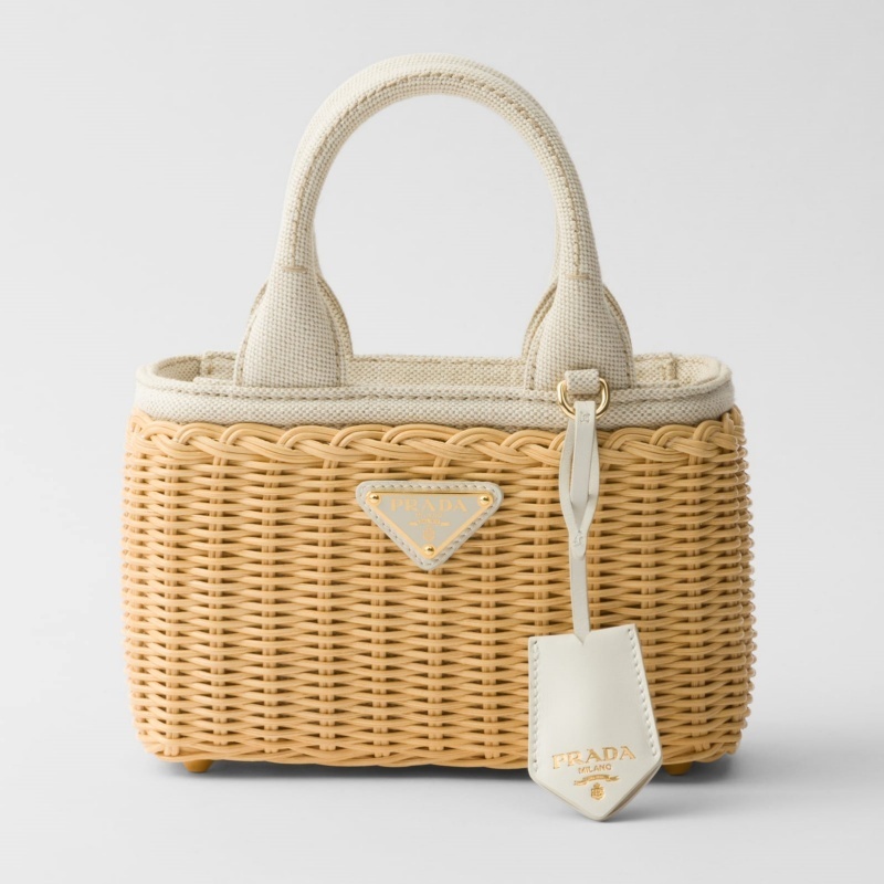 PRADA◆ウーブンファブリック キャンバス ミニ トートバッグ - 画像 (2)