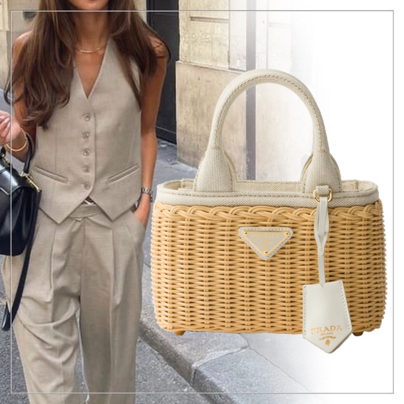 PRADA◆ウーブンファブリック キャンバス ミニ トートバッグ - 画像 (7)