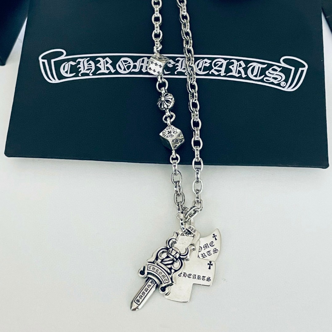 ネックレスを着用する【Chrome Hearts】ネックレス、新しいネックレス万能シンプルファッションオーナメント - 画像 (7)