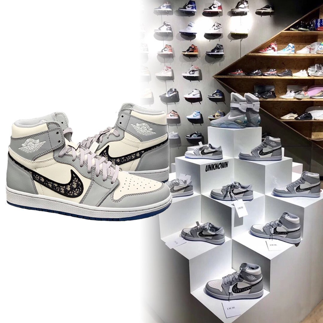 稀少なレアスニーカー!DIOR × Nike Air Jordan 1 HIGH OG ディオール ナイキ エアジョーダン1 コラボレーションモデル ハイカット スニーカー グレー 選べる サイズ 新品未使用 最新 人気 靴 稀少 - 画像 (8)