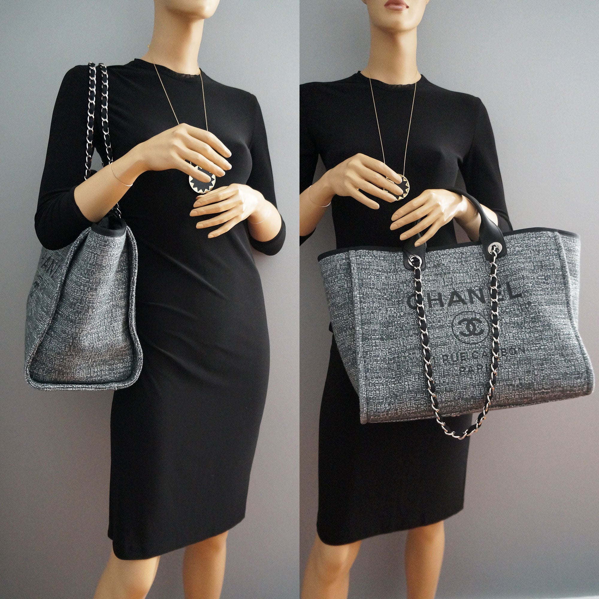 【 CHANEL】シャネル 大きなチャコールキャンバスドーヴィルトートTOTE - 画像 (8)