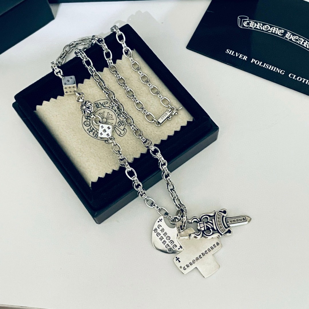 ネックレスを着用する【Chrome Hearts】ネックレス、新しいネックレス万能シンプルファッションオーナメント - 画像 (5)