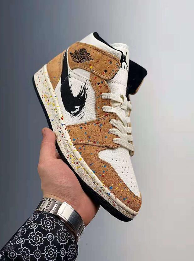 NIKE ナイキ AIR JORDAN 1 MID SE 'BRUSHSTROKE PAINT SPLATTER' エア ジョーダン ワン ミッド スペシャルエディション "ブラシストローク ペイント スプラッター" メンズ スニーカー SAIL/BLACK-CIDER-CHILE RED【海外展開 日本未入荷】 - 画像 (4)