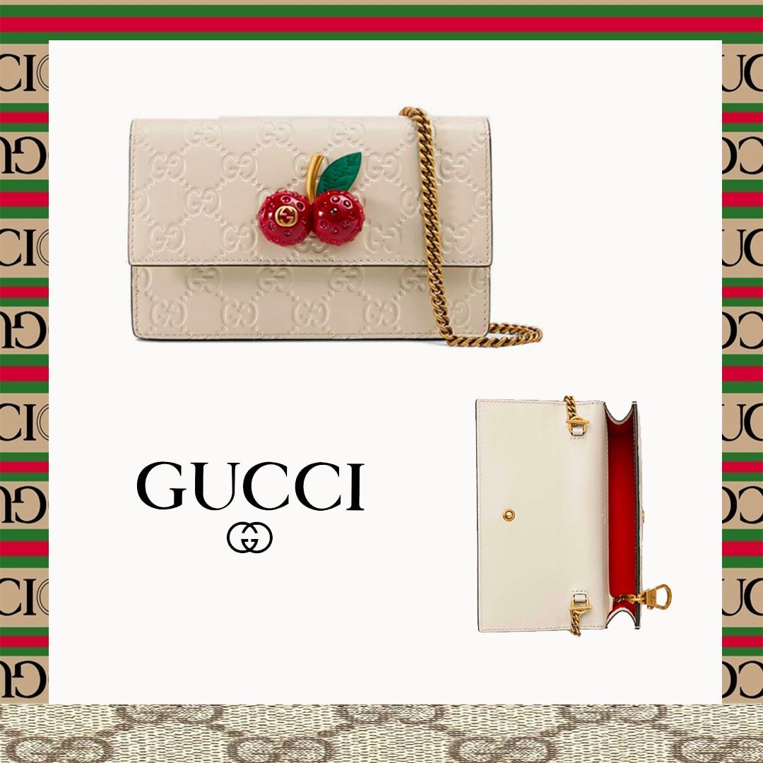 大人気♪グッチグッチシグネチャーコレクションチェリーレザーショルダークロスボディバッグミニウィメンズホワイト - 画像 (6)
