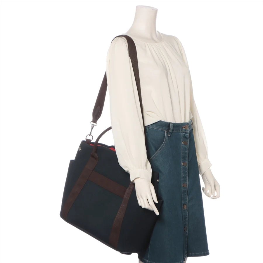 エルメス サックドパンサージュグルーム キャンバス ネイビー シルバー金具 - 画像 (9)