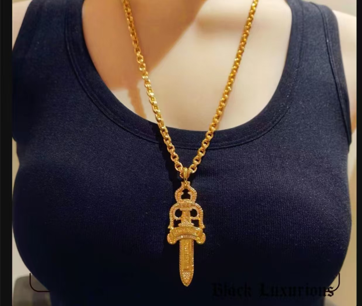 ネックレスを着用する【Chrome Hearts】ネックレス、新しいネックレス万能シンプルファッションオーナメント - 画像 (2)