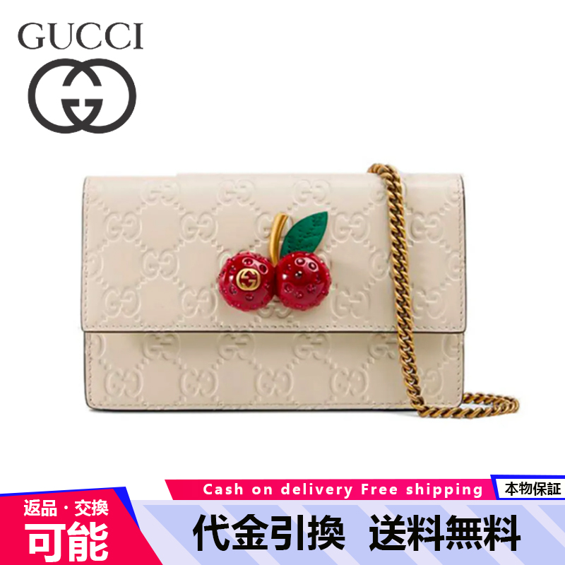 大人気♪グッチグッチシグネチャーコレクションチェリーレザーショルダークロスボディバッグミニウィメンズホワイト