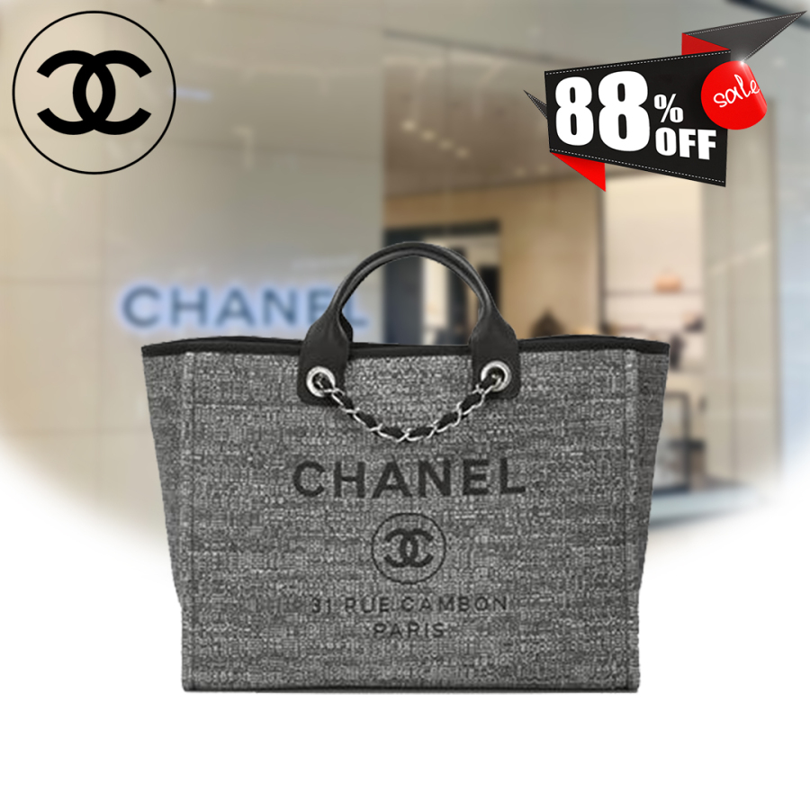【 CHANEL】シャネル 大きなチャコールキャンバスドーヴィルトートTOTE - 画像 (9)