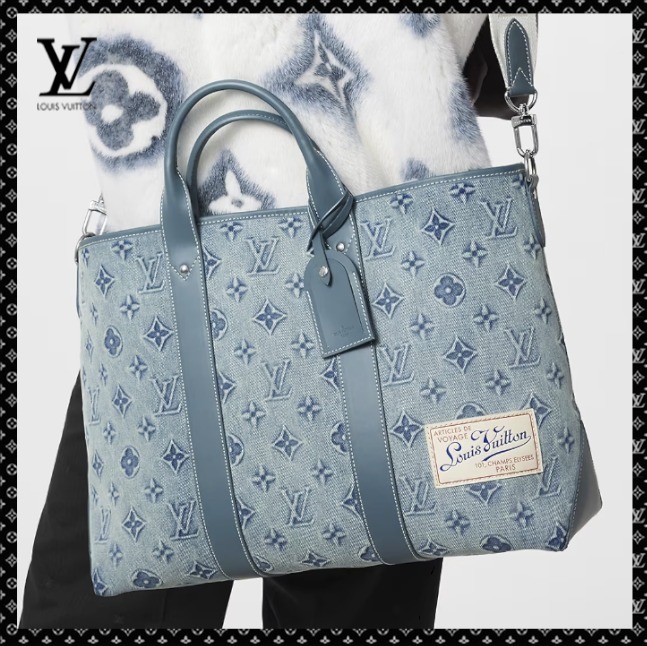 Louis Vuitton バッグ《Weekend》ブルー レザー ロゴ 直営店 M22537 - 画像 (8)