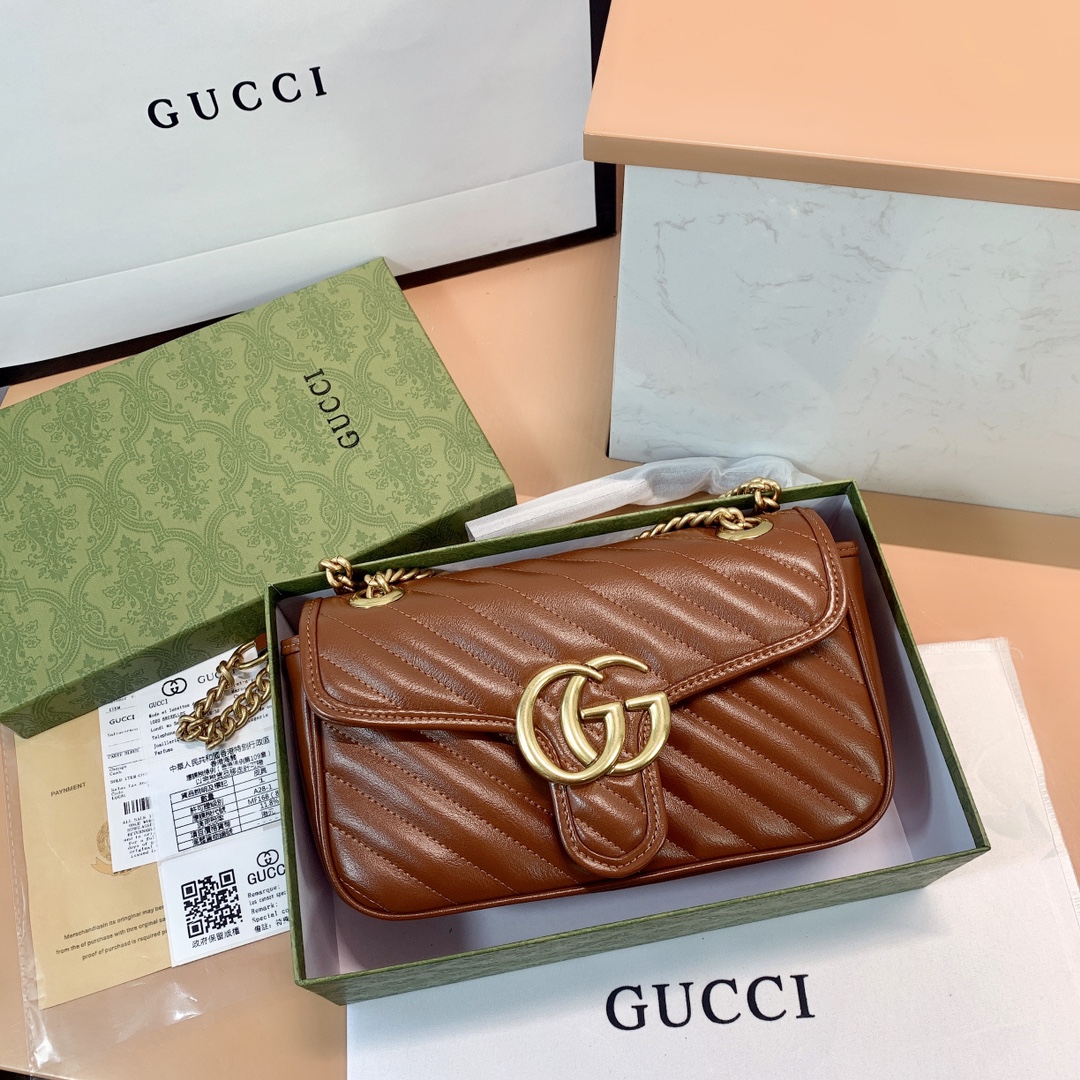 【GUCCI】GGマーモント 2.0 スモール ショルダーバッグ ブラウン - 画像 (3)